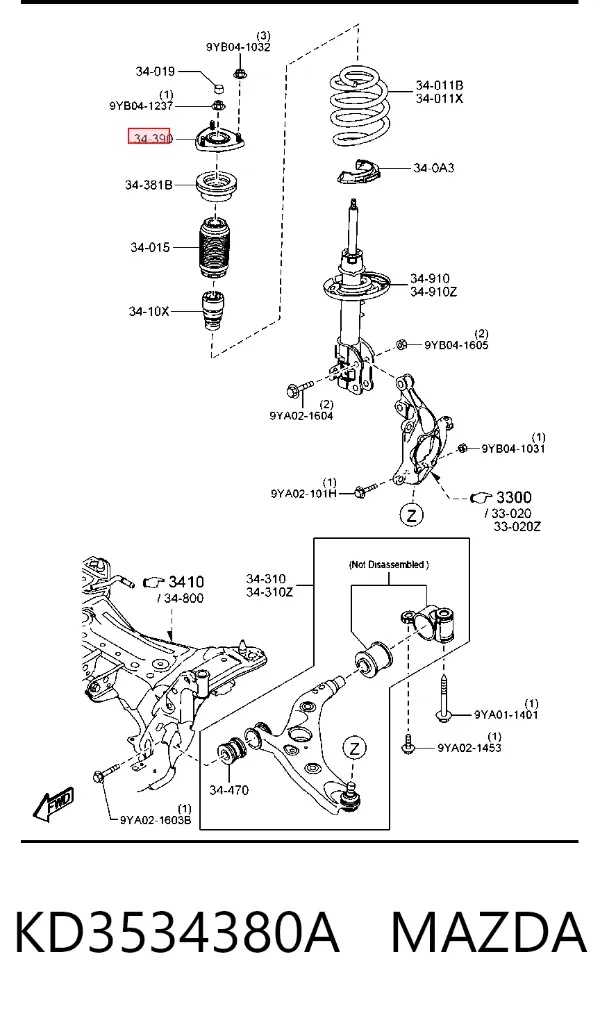 Suporte de amortecedor dianteiro KD3534380A Mazda