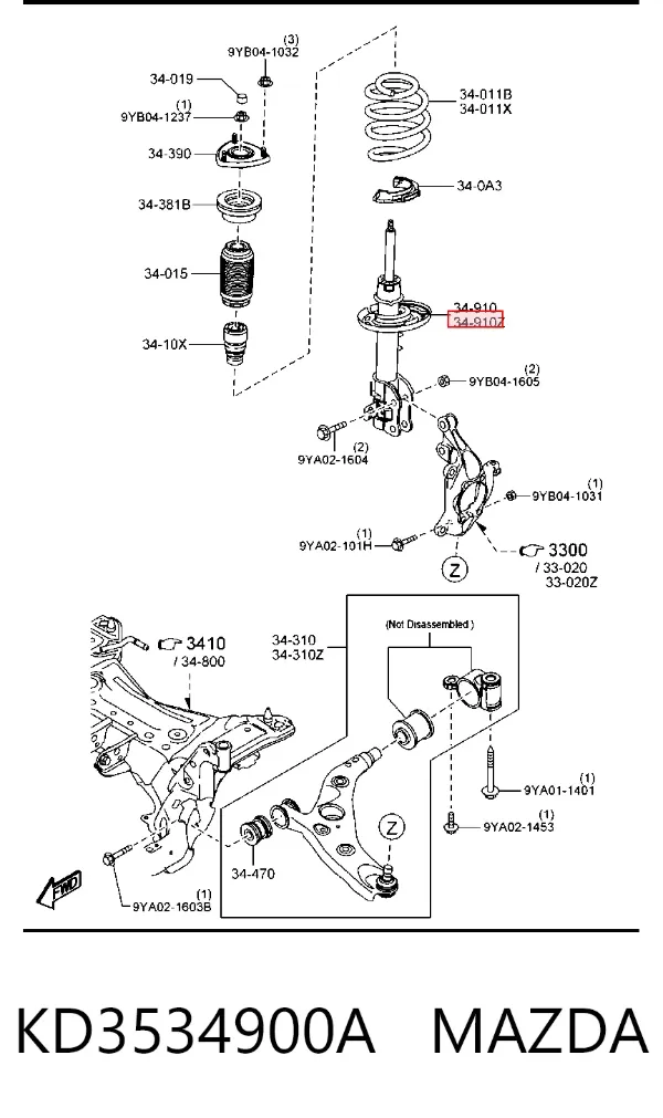 Amortecedor dianteiro esquerdo KD3534900A Mazda