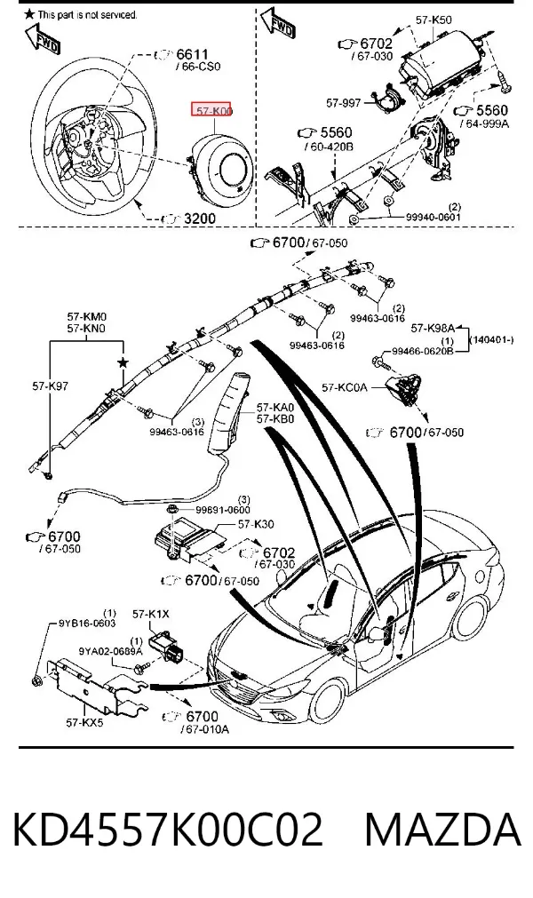 Cinto de segurança (AIRBAG) de condutor KD4557K00C02 Mazda