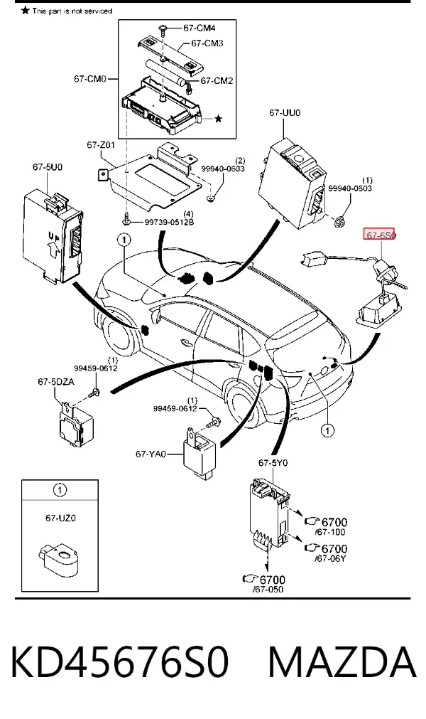 Botão de salão de acionamento de tampa de porta-malas (de 3ª/5ª porta (de tampa de alcapão) KD45676S0 Mazda