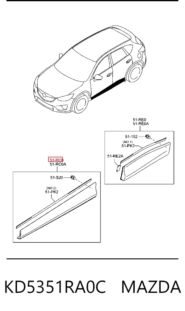 Moldura da porta dianteira direita inferior KD5351RA0C Mazda