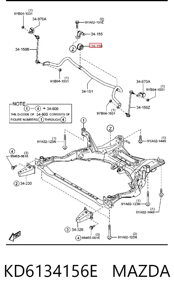 Bucha de estabilizador dianteiro KD6134156E Mazda