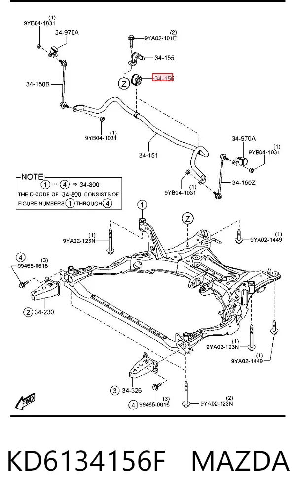 Bucha de estabilizador dianteiro KD6134156F Mazda