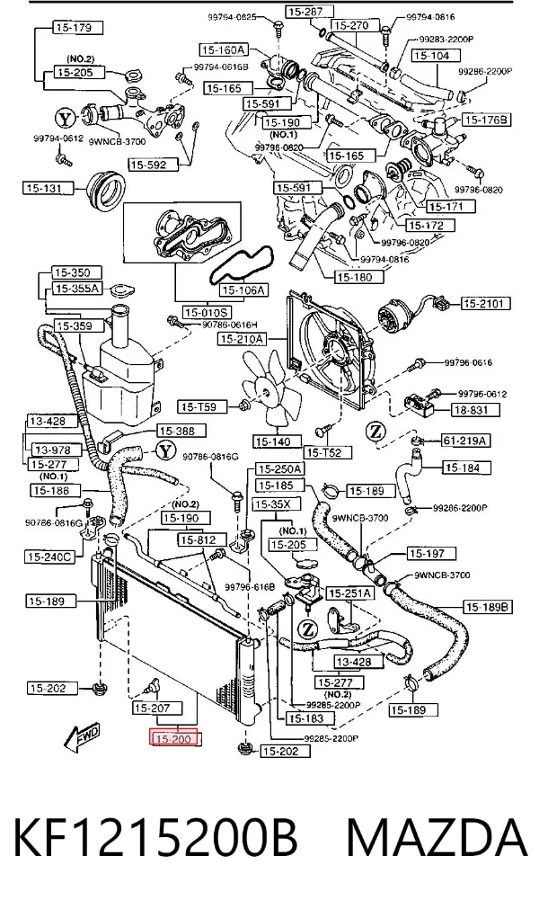 Radiador de esfriamento de motor KF1215200B Mazda