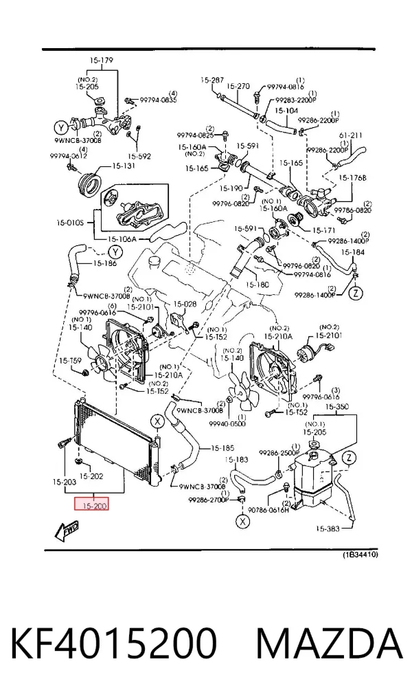 Radiador de esfriamento de motor KF4015200 Mazda