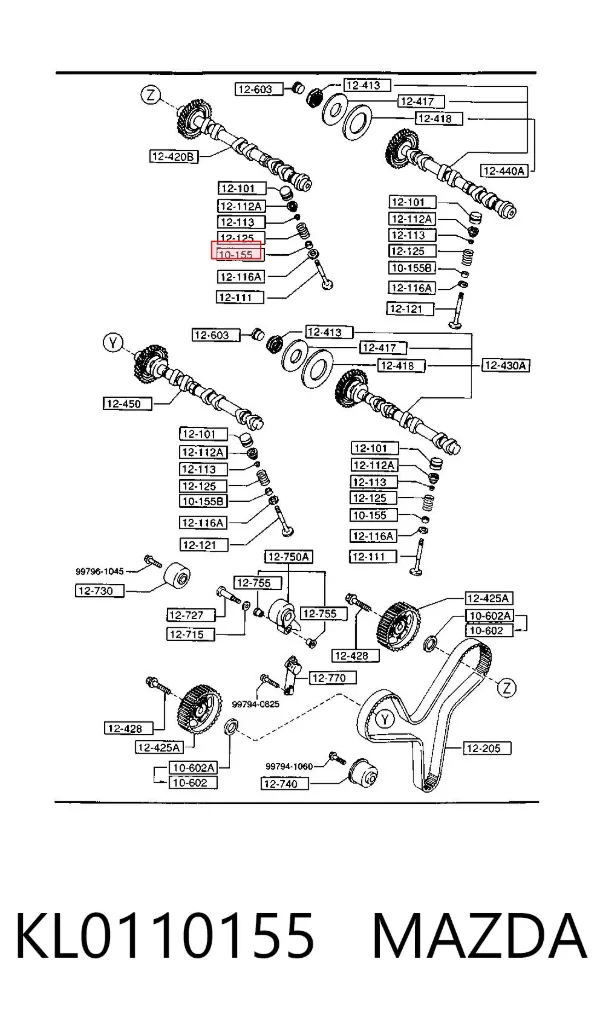 Vedação de válvula (de óleo) de admissão KL0110155 Mazda