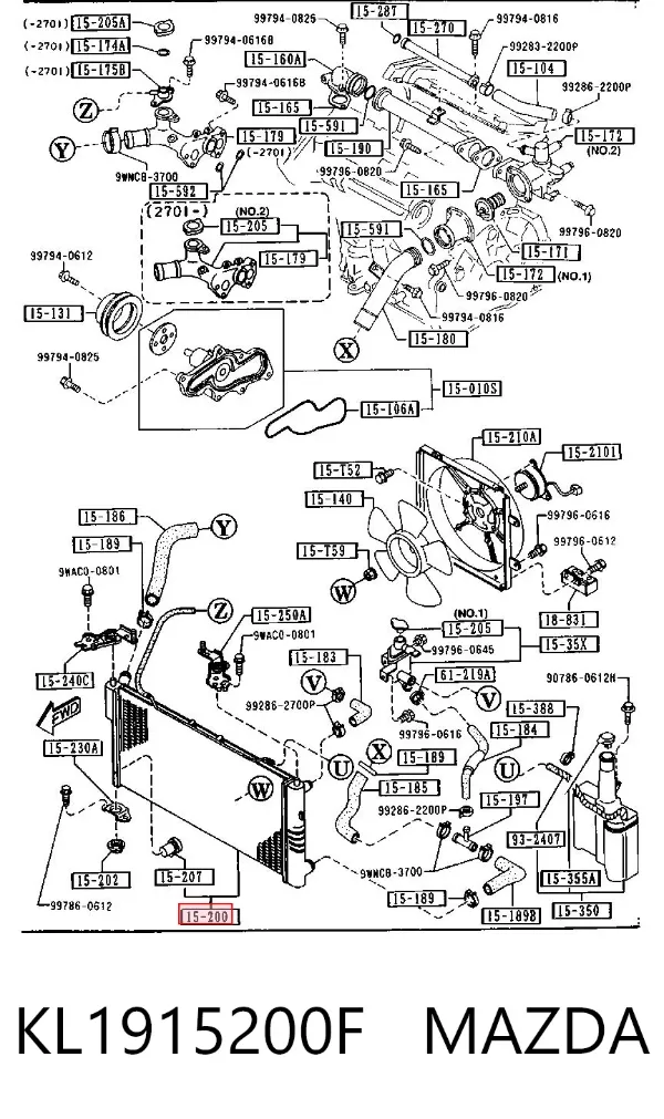 Radiador de esfriamento de motor KL1915200F Mazda