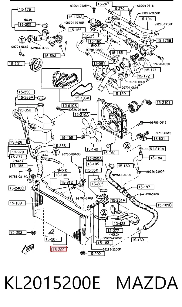 Radiador de esfriamento de motor KL2015200E Mazda