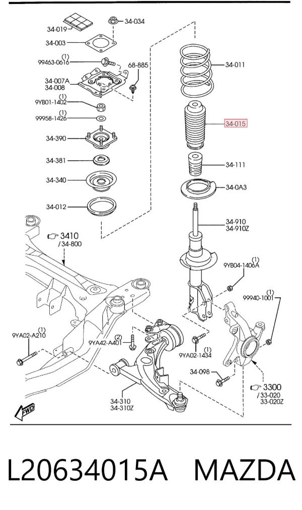 Bota de proteção de amortecedor dianteiro L20634015A Mazda