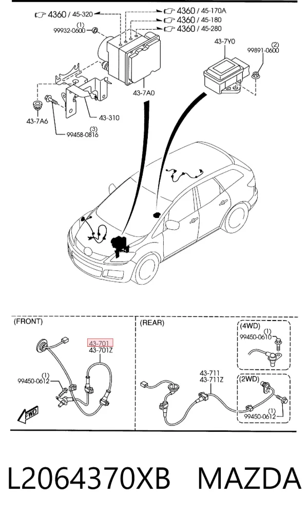 Sensor ABS dianteiro direito L2064370XB Mazda