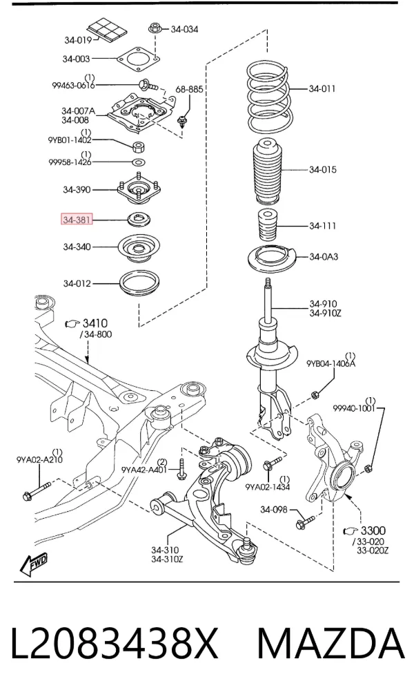Rolamento de suporte do amortecedor dianteiro L2083438X Mazda