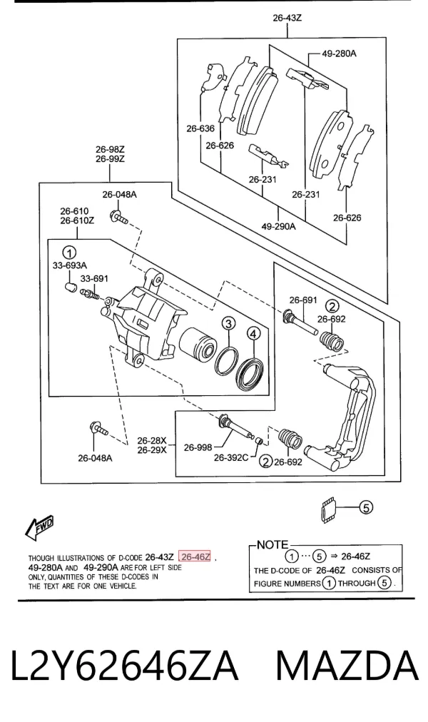 Kit de reparação de suporte do freio traseiro L2Y62646ZA Mazda