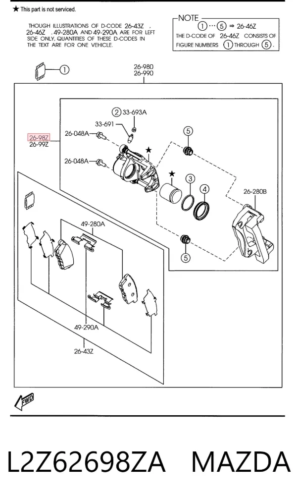 Suporte do freio traseiro direito L2Z62698ZA Mazda