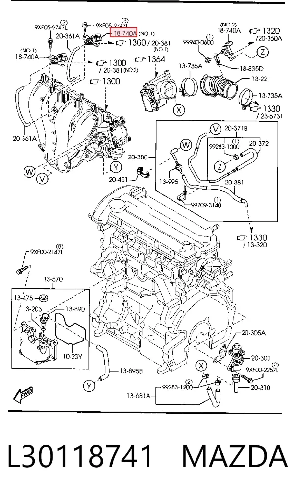 Convertidor de pressão (solenoide) de supercompressão L30118741 Mazda