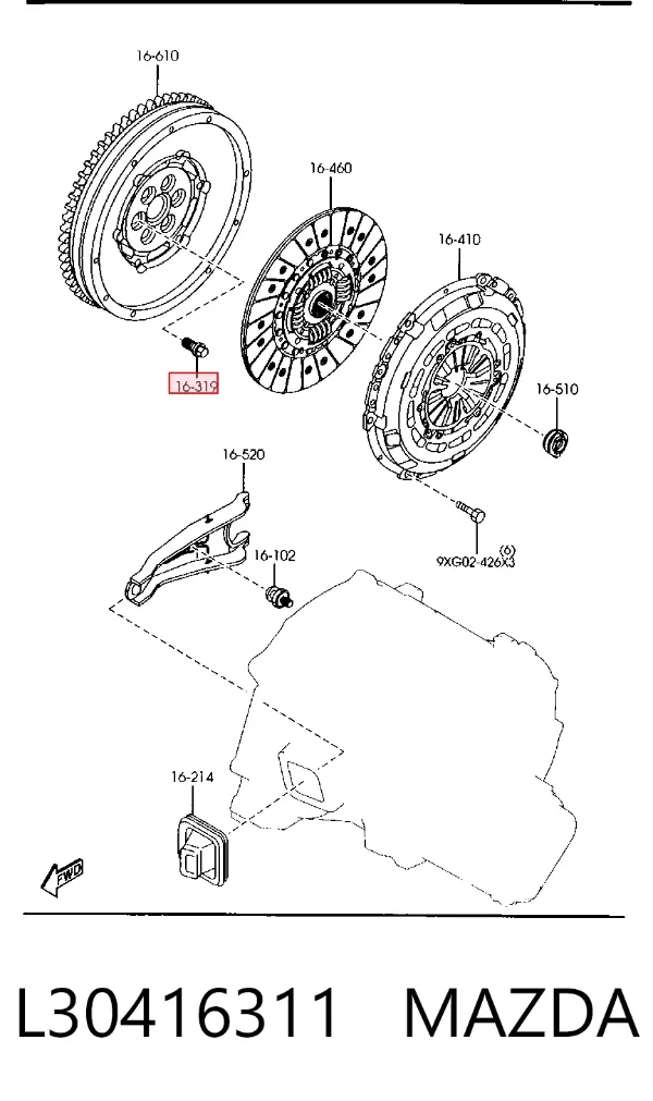 Parafuso de fixação de volante L30416311 Mazda