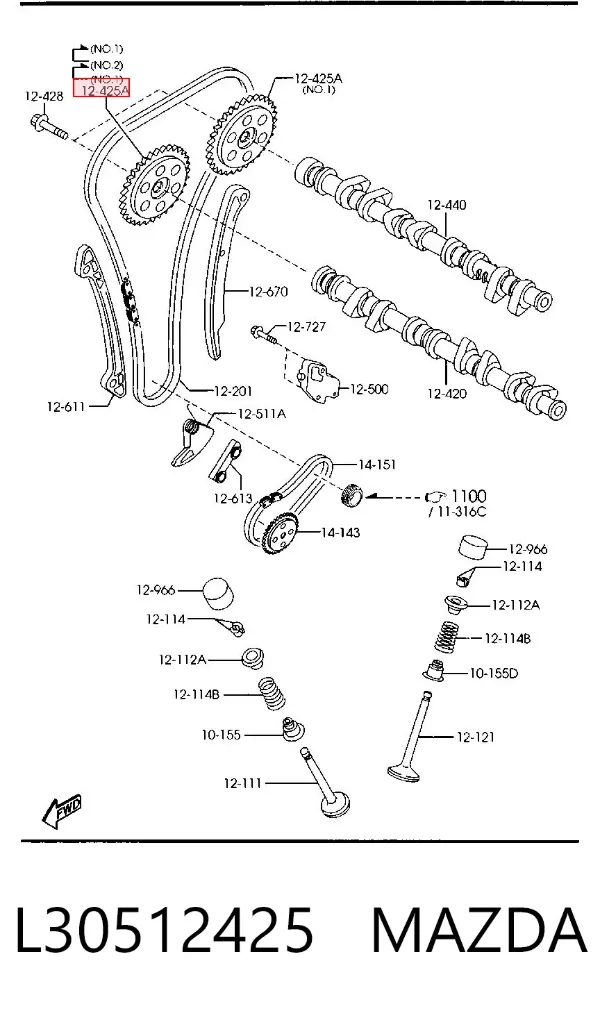 Engrenagem de cadeia da roda dentada da árvore distribuidora de motor L30512425 Mazda