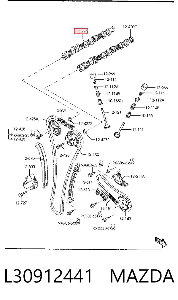 Árvore distribuidora de motor de escape L30912441 Mazda