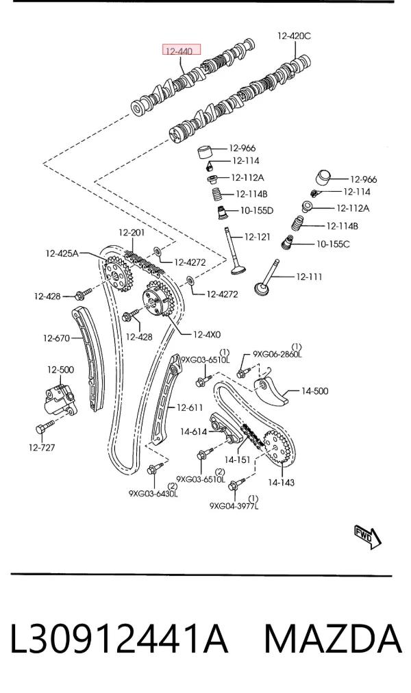 Árvore distribuidora de motor de escape L30912441A Mazda