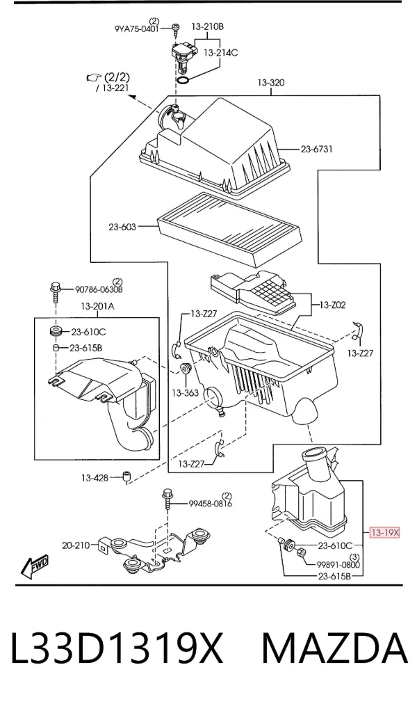 Ressonador de filtro de ar L33D1319X Mazda
