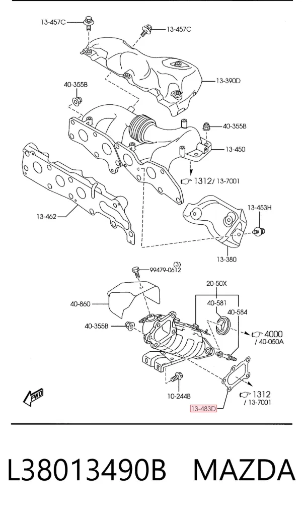 Vedante de catalisador (de neutralizador catalítico) L38013490B Mazda