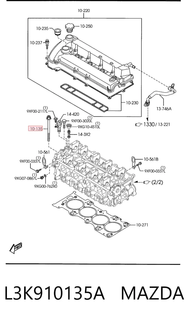 Parafuso de cabeça de motor (CBC) L3K910135A Mazda