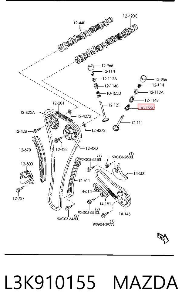 Vedação de válvula (de óleo) de admissão L3K910155 Mazda