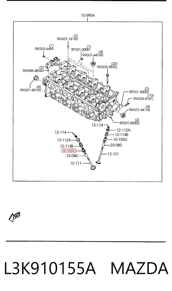 Vedação de válvula (de óleo) de admissão L3K910155A Mazda