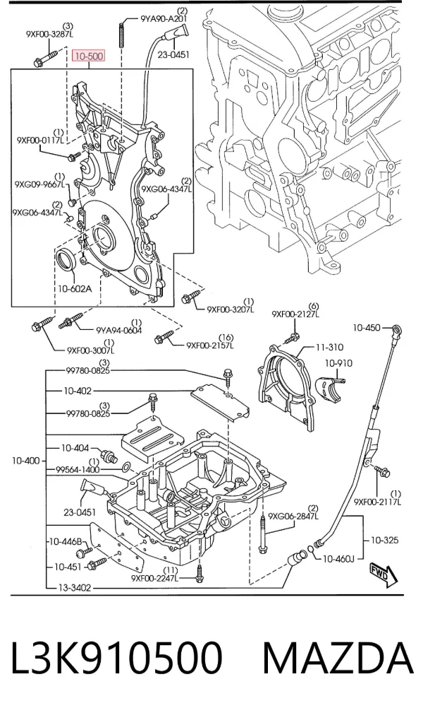 Tampa de motor dianteira L3K910500 Mazda