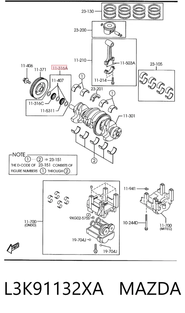 Engrenagem de cadeia da roda dentada de acionamento de cambota de motor L3K91132XA Mazda