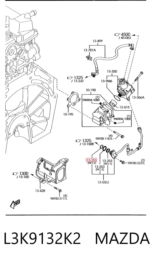 Vedante anular de tubo de combustível L3K9132K2 Mazda