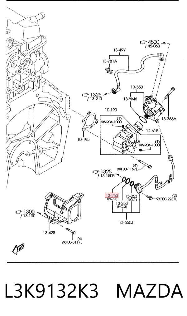 Vedante anular de tubo de combustível L3K9132K3 Mazda