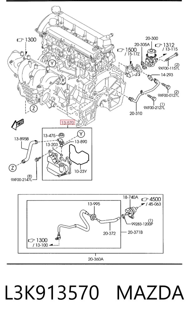 Receptor de óleo (coletor de óleo) L3K913570 Mazda