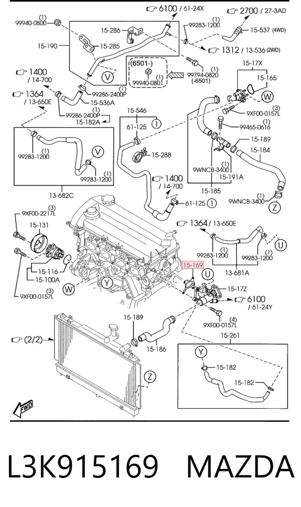 Vedante do flange (da união em T) do sistema de esfriamento L3K915169 Mazda