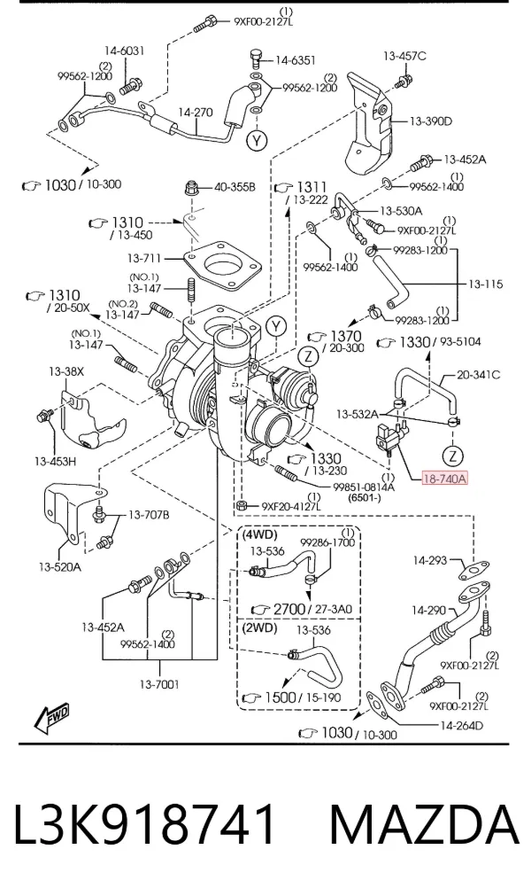 Convertidor de pressão (solenoide) de supercompressão L3K918741 Mazda