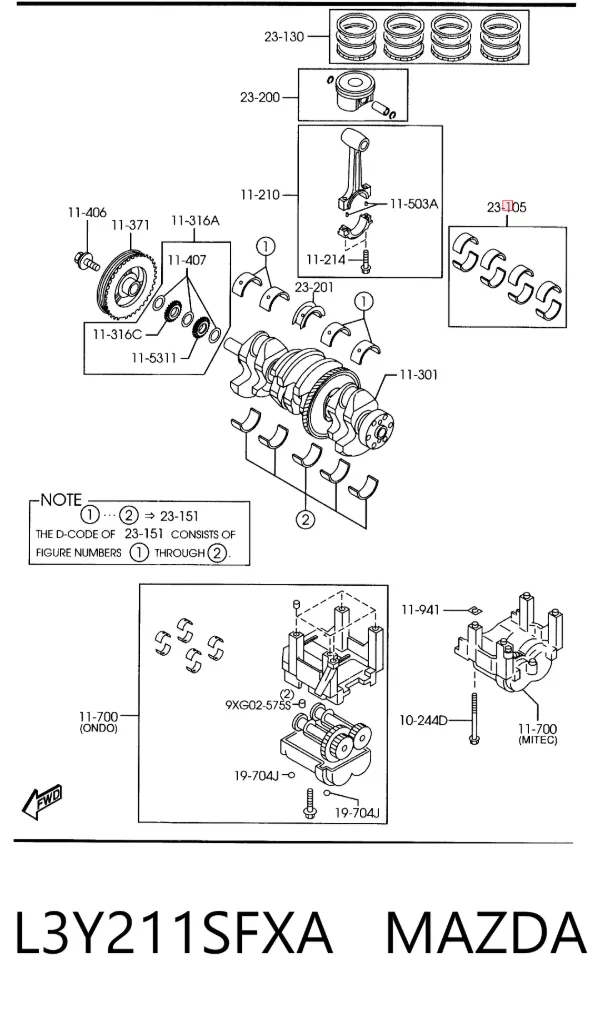 Folhas inseridas de cambota de biela, kit, 2ª reparação ( + 0,50) L3Y211SFXA Mazda