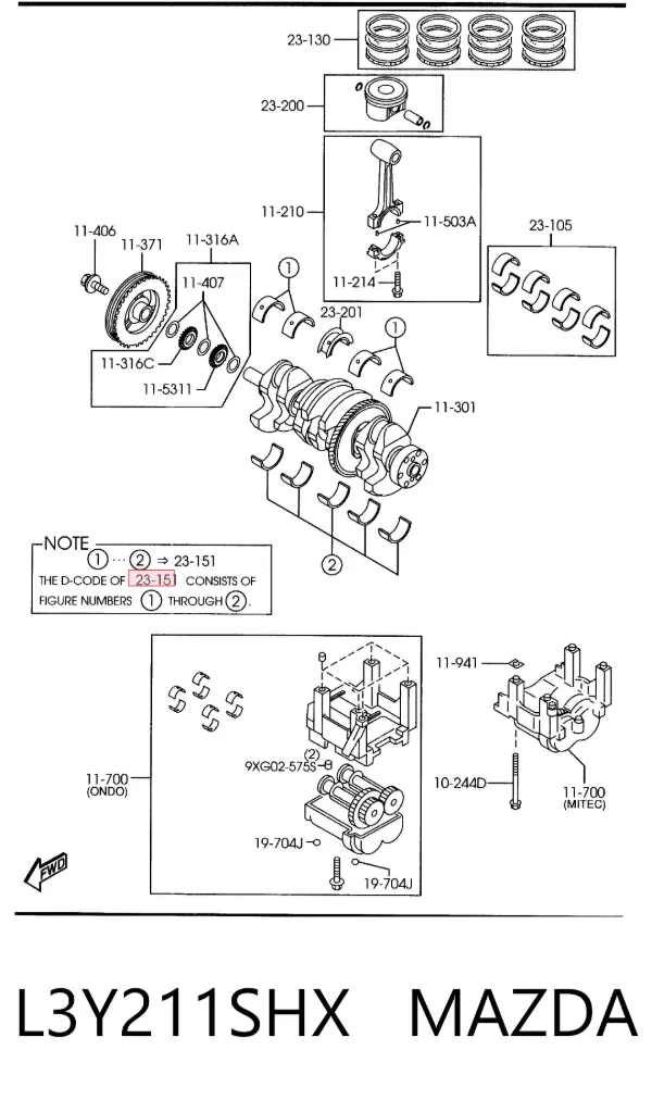 Folhas inseridas principais de cambota, kit, 2ª reparação ( + 0,50) L3Y211SHX Mazda