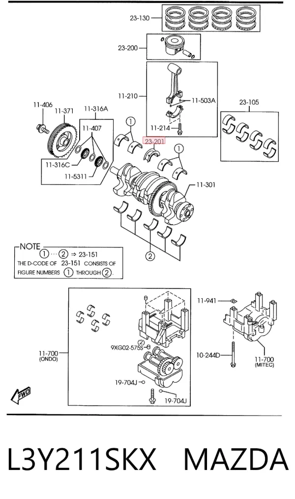 Semianel de suporte (de carreira) de cambota, 2ª reparação (0,50), kit L3Y211SKX Mazda