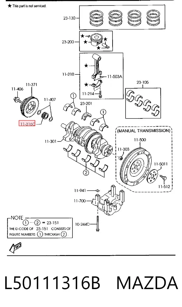 Engrenagem de cadeia da roda dentada de acionamento de cambota de motor L50111316B Mazda
