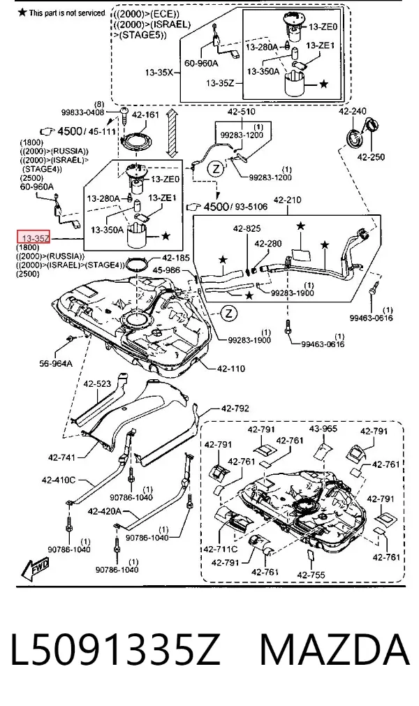 Bomba de combustível elétrica submersível L5091335Z Mazda