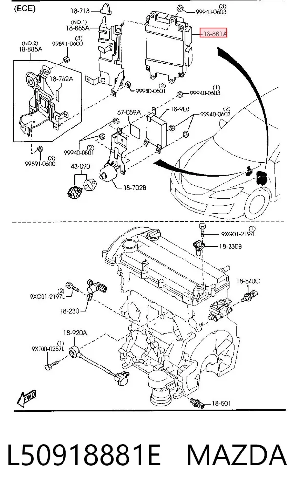 Módulo de direção (Centralina eletrônica) de motor Mazda 6 GH