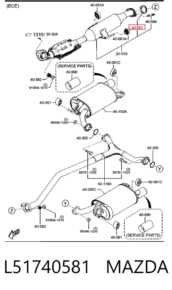 Vedante do silenciador de montagem L51740581 Mazda