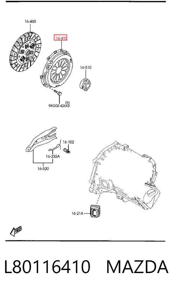 Cesta de embraiagem L80116410 Mazda