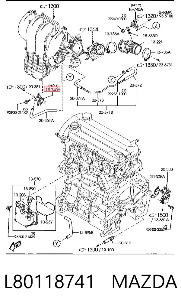 Convertidor de pressão (solenoide) de supercompressão L80118741 Mazda