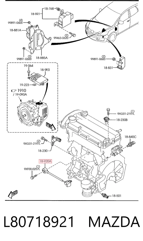 Sensor de detonação L80718921 Mazda