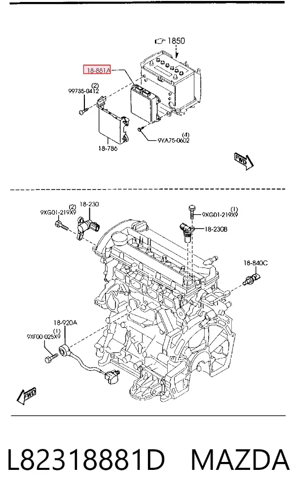 Módulo de direção (Centralina eletrônica) de motor L82318881D Mazda