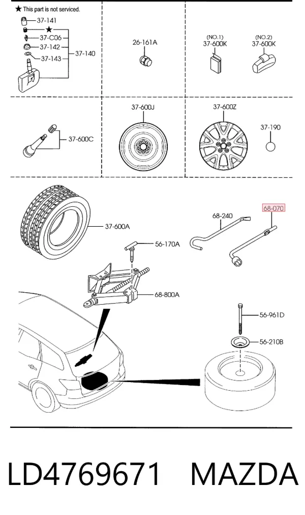 Chave para os pneus (de encaixe) LD4769671 Mazda