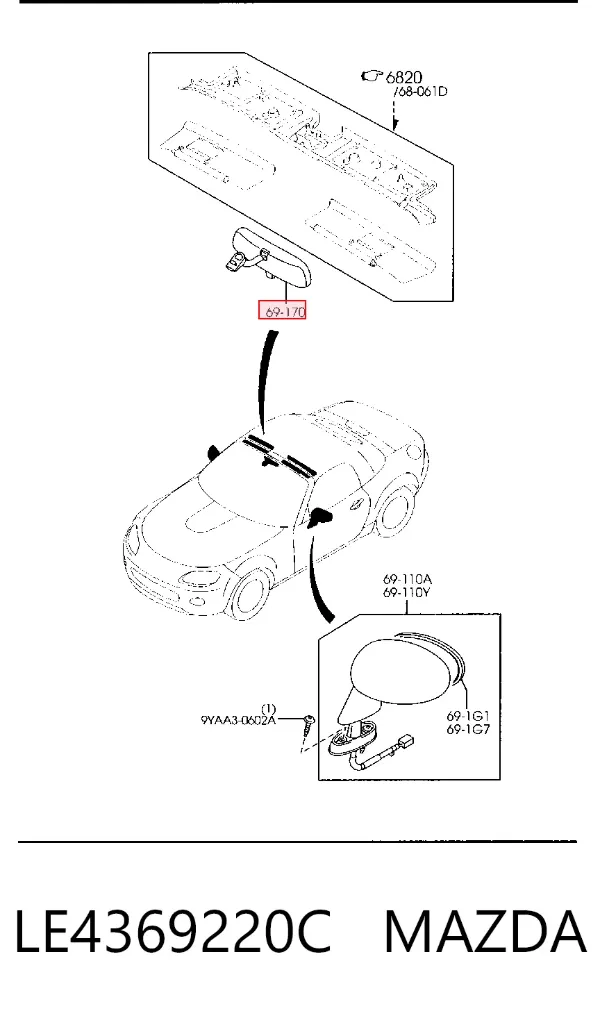 Espelho de salão interno LE4369220C Mazda