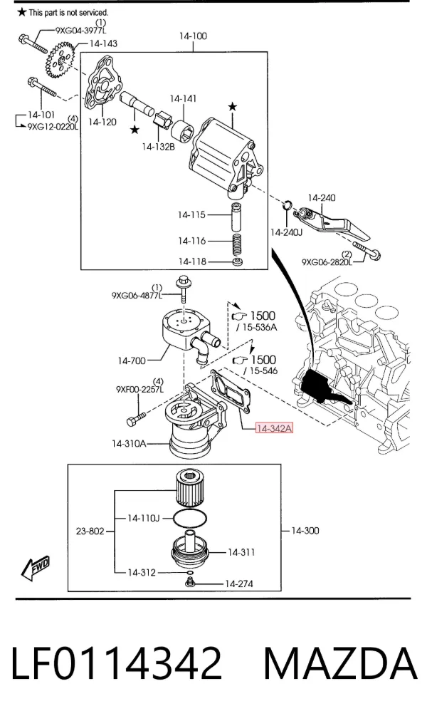 Vedante de adaptador do filtro de óleo LF0114342 Mazda