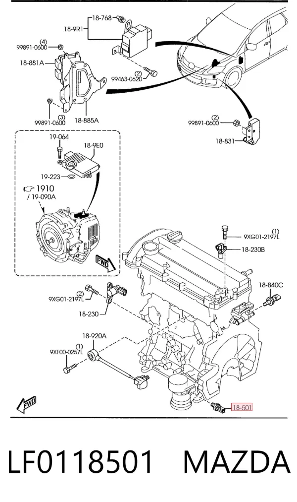 Sensor de pressão de óleo LF0118501 Mazda