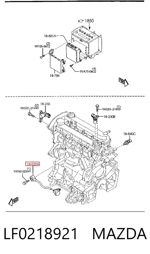 Sensor de detonação LF0218921 Mazda